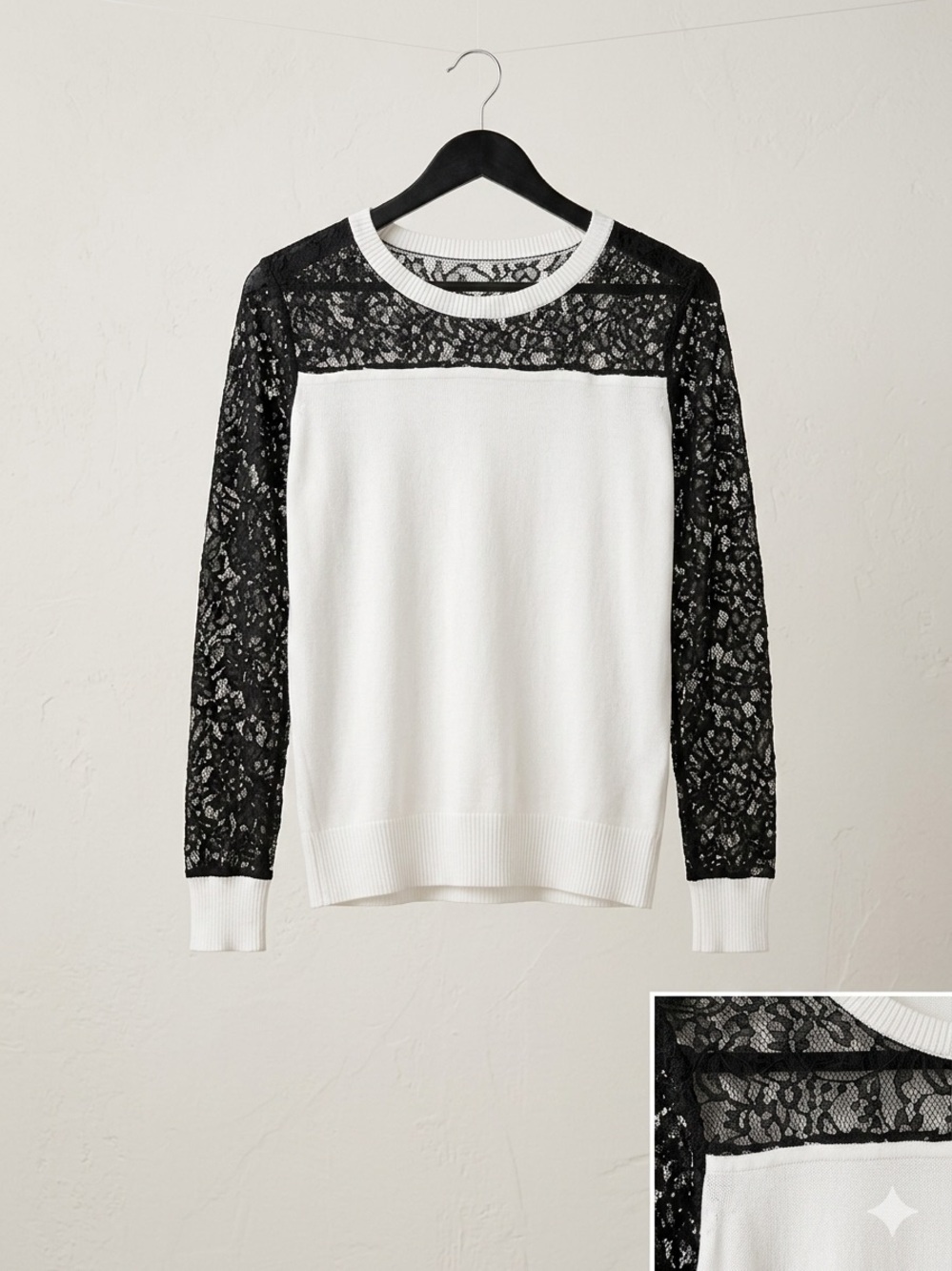 New York and Company Contrast Lace Pullover Blouse